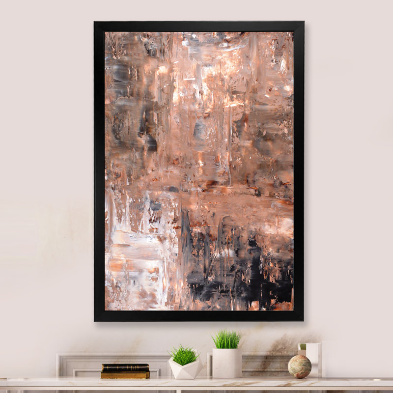 Brun et noir abstrait - art mural moderne et contemporain sur toile, Cadre photo noir, H 20 po x l 12 po x P 1 po