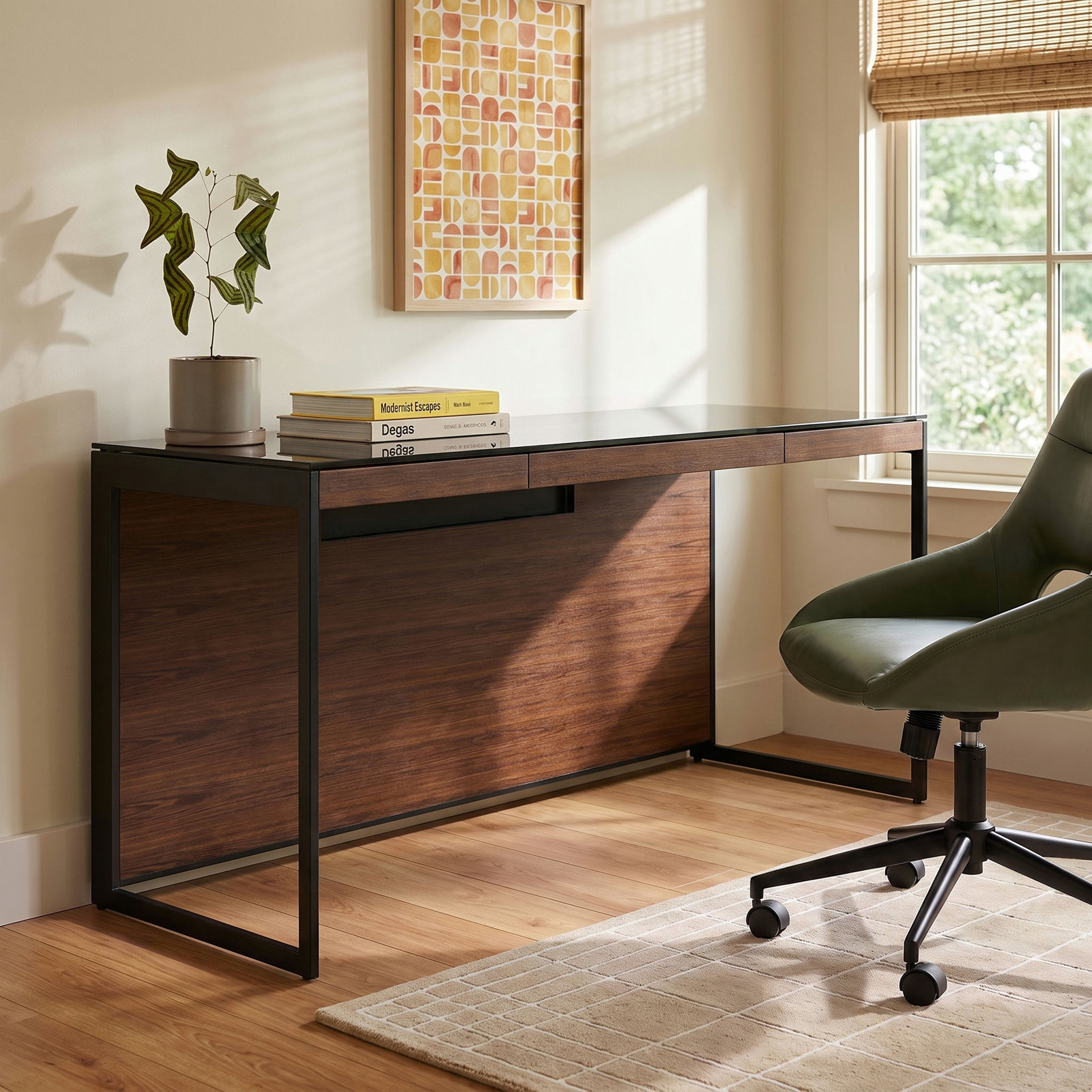 Sequel 20 Writing Desk, Chocolate Stained Walnut/Black, 24.75" H x 66" W x 24" D