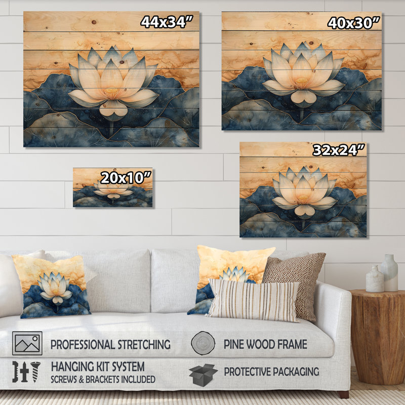 Lis Lily Aura de lotus II - Art mural moderne sur bois de pin naturel, 30" H x 40" W x 0.78" D