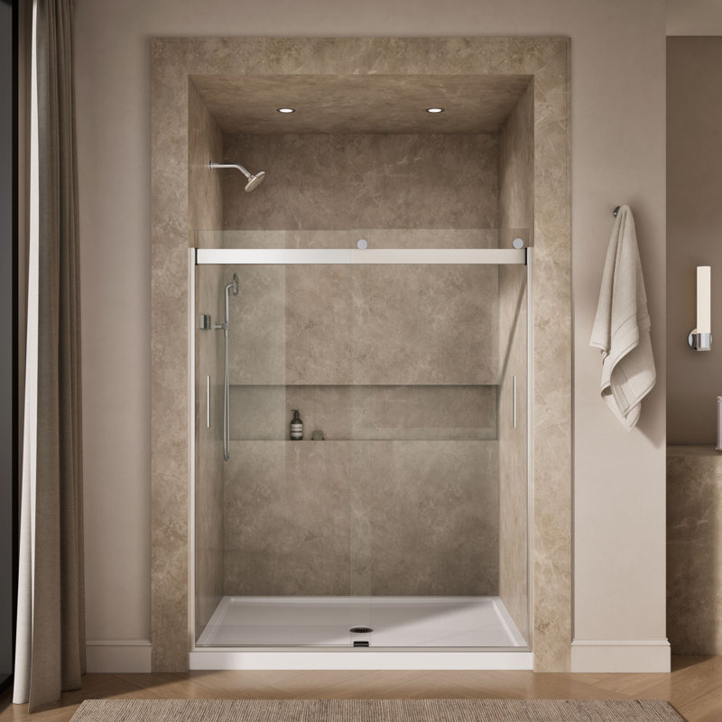 Porte de douche H 74 po x l 59,63 po Levity avec technologie CleanCoat Levity, Cristal transparent, Argent brillant