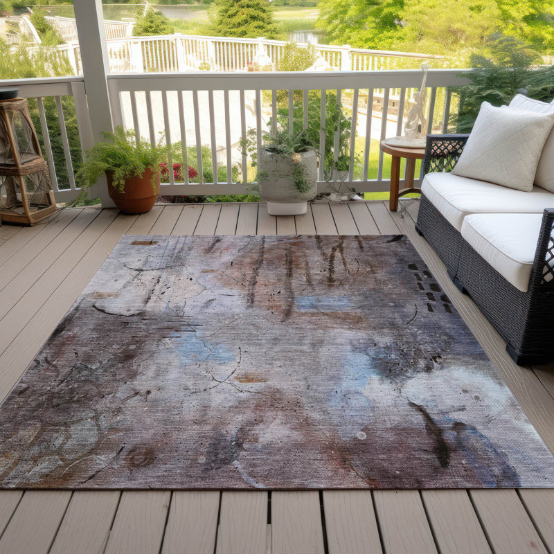 Machine Washable Indoor/Outdoor Xhevrie Taupe Rug, Rectangle 10' x 14'