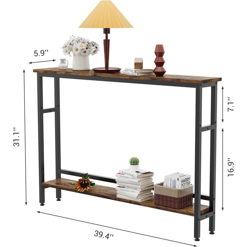 Slim Console Table for Hallway, 100cm Thin End Table Metal Frame, Compact Display Sofa Table for Small Spaces, Entryway, Living Room, Sturdy