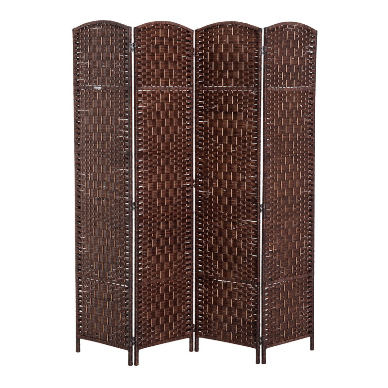 Paravent en osier de 6 pi de hauteur à 4 panneaux - Brun, H 70,75 po x l 70,75 po x P 0,75 po, Brun