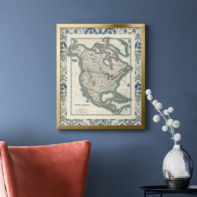 Bordered Map of North America Premium Framed Canvas - Ready to Hang