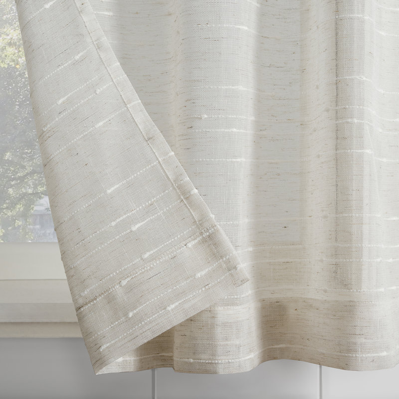 Linen Blend Sheer Stripe Rod Pocket Kitchen Curtain Pair