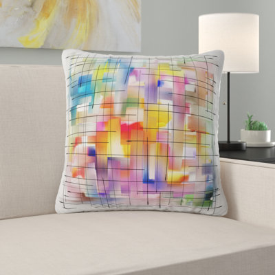 Abstract Colourful Stain Design with Grid Pillow