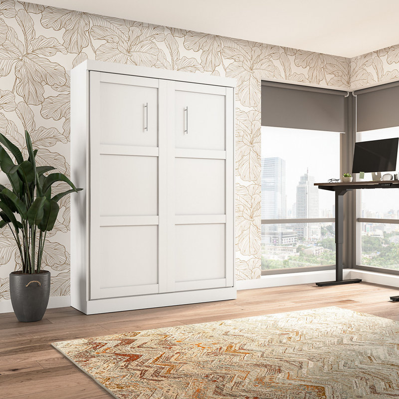 Lit escamotable mural peu encombrant Arlex pour chambre d'amis ou bureau personnel, Blanc, Double