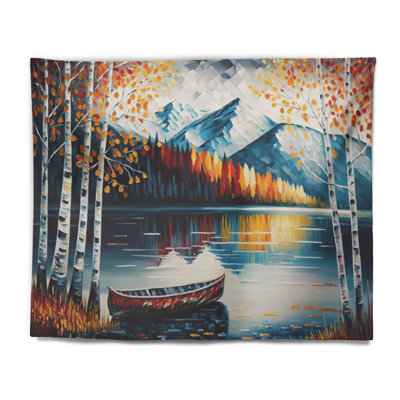 Canoe On A Lake In Fall III Polyester Tapestry