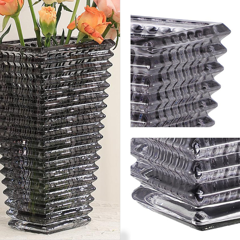 Vase à fleurs en cristal, vases à fleurs en verre pour le salon, la chambre à coucher, la cuisine, la table à manger, Noir