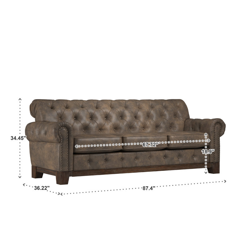 Annalea Upholstered 87.4'' Sofa, Brown Microfiber