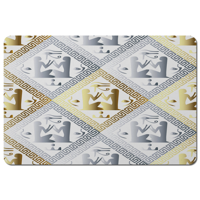 Anastas Polyester-Coated Hardboard Geometric Rectangle Placemat, Gold/Silver