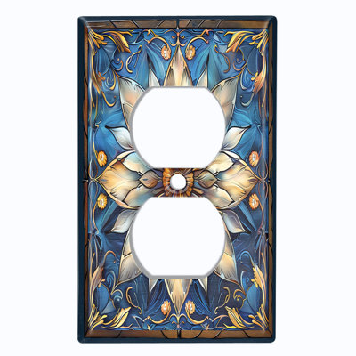 Metal Light Switch Plate Cover; US Standard Size 4 Gang Toggle - White Flower Stained Glass PRINT