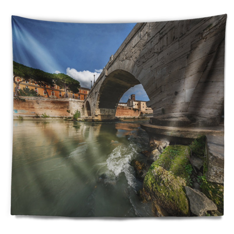 Paysage avec pont Cestus au-dessus du Tibre, H 78 po x l 92 po