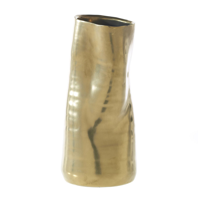 Livinia Handmade Ceramic Table Vase, Gold, 9" H x 4.25" W x 4.25" D