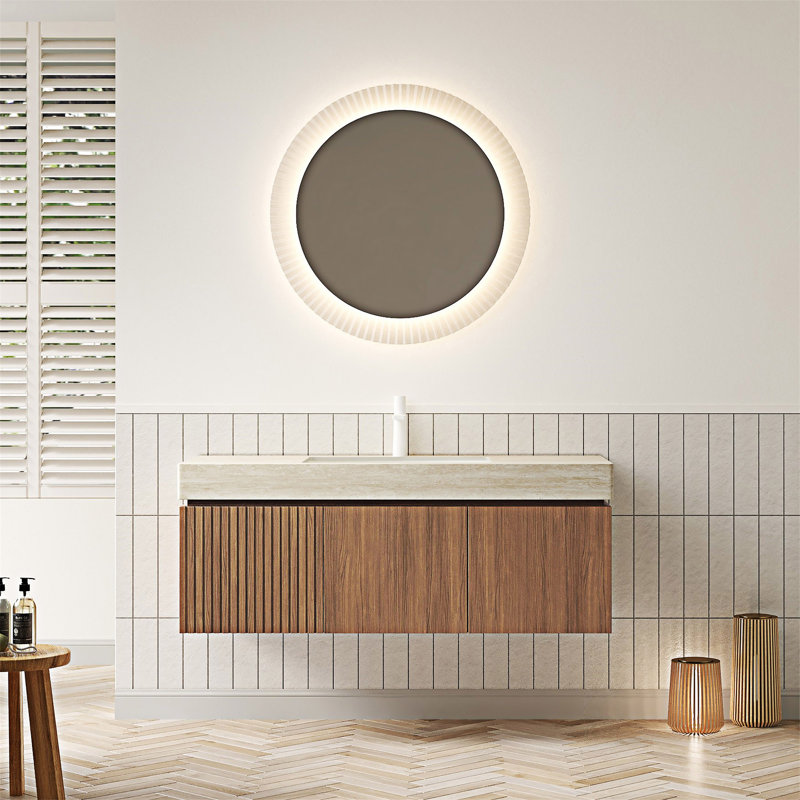 Meuble-lavabo mural avec lavabo, Espresso, Beige