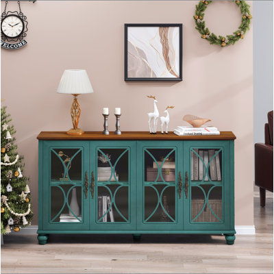 Armoire élégante à 4 portes de style européen antique avec portes en verre trempé, pour la salle à manger, le salon, le couloir, facile à assembler