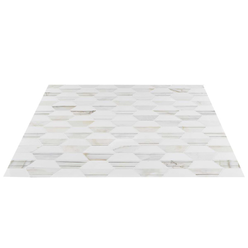 Fuse 6" Hexagon Polished Marble And Brass Inlay Mosaic, Bianco/Brass