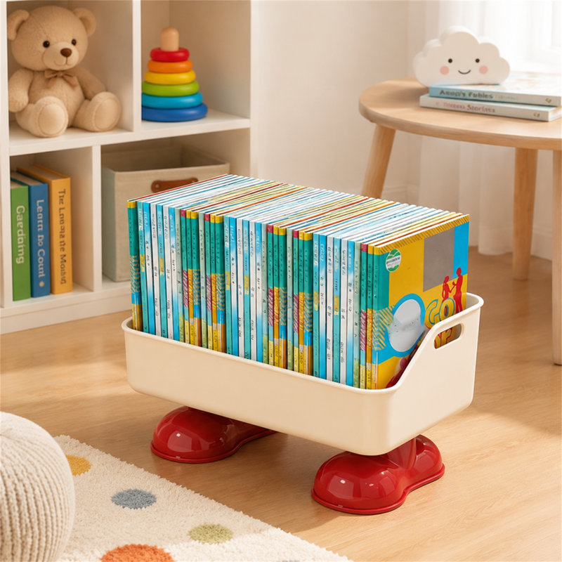 Portable Floor Storage Rack / Under-desk Book Shelf, Red