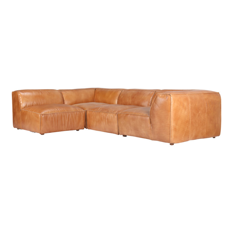 Canapé modulaire en cuir véritable de 114 po de large Ritchie, Cuir véritable brun