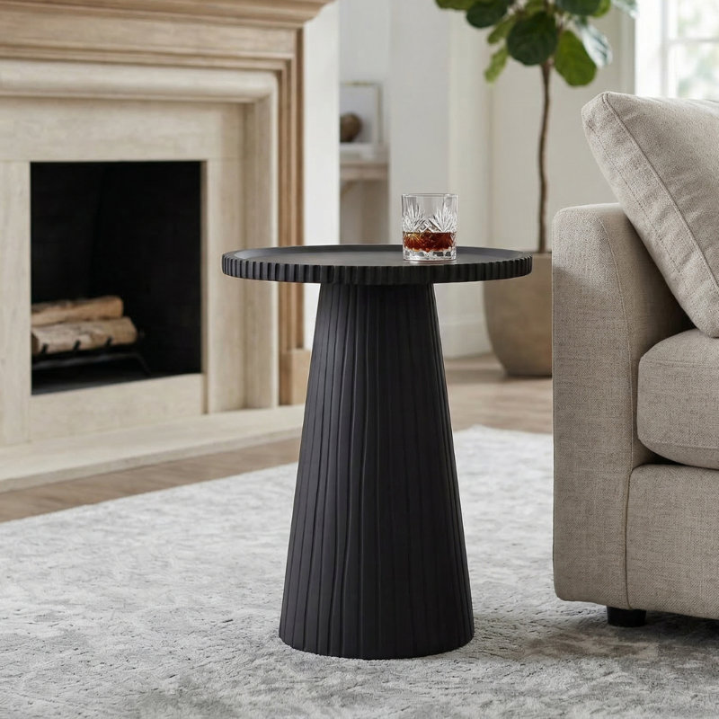  Table d'appoint en bois sculpté - Bois massif, finition naturelle et noire, Noir