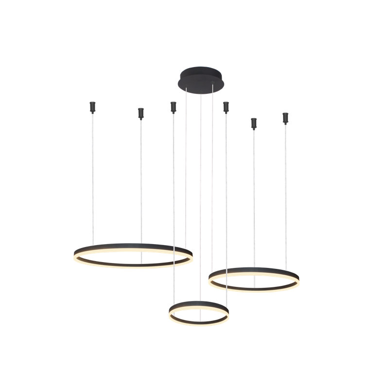 3 - Light LED Crystal Pendant, Black, Black