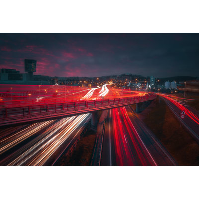 Car Trails In Barakaldo At Night - Wrapped Canvas Print