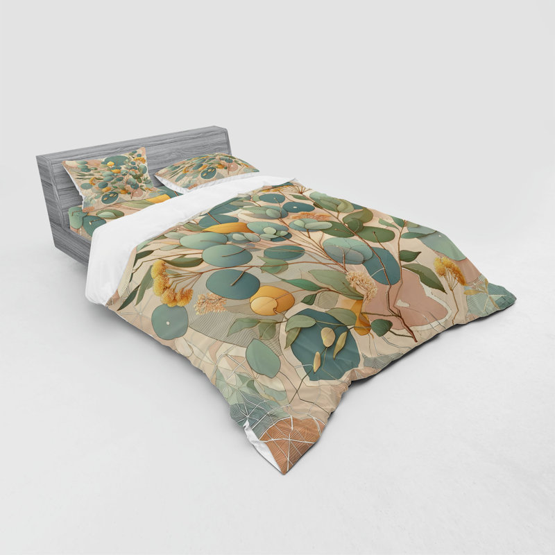 Ensemble de literie à feuilles d'eucalyptus Ambesonne et vert pêche et orange pâle, King Duvet Cover + 3 Additional Pieces