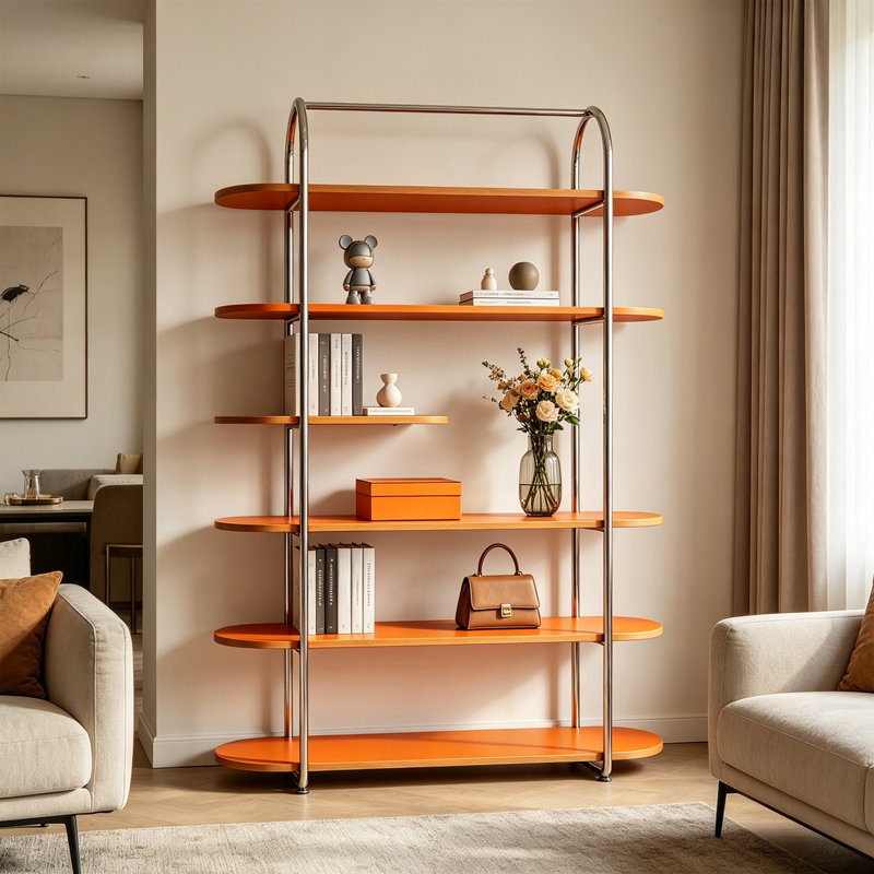 Modern Orange Display Storage Shelf, 68.9" H x 31.5" W x 13.78" D