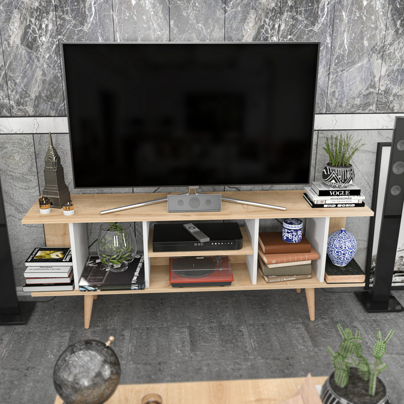 Modern TV Stand 63.0 x 13.8 x 15.2 inches | 100% Melamine Coated Particle Board, Thickness: 0.7 inches | Scandinavian Design, Stylish & Functional Storage Solution for Living Room