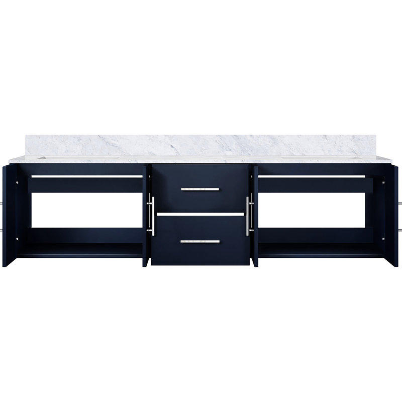 Meuble-lavabo double bleu marine 72 po X 22 - comptoir en marbre, structure en bois massif, fermeture en douceur, égratignure et teinture, 2 compartiments, tablette d'armoire à tiroirs pour un grand rangement, installation de 1 robinet pré-percé