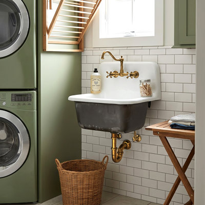 Anchor 22" L X 18" W Cast Iron Wall Mount Utility/Laundry Sink with Drain