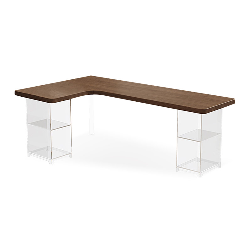 Brun clair + bureaux rectangulaires en bois massif transparent + acrylique, H 29,53 po x l 78,74 po x P 47,24 po