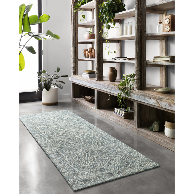 Tapis en laine touffeté à la main Yancheva, Tapis de couloir 2 pi 6 po x 7 pi 6 po