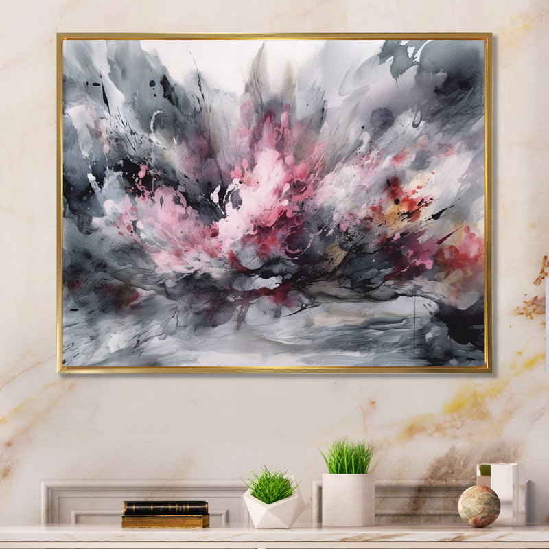 «Evolving In Pink Grey», impression sur toile, H 16 po x l 32 po x P 1 po, Cadre flottant doré