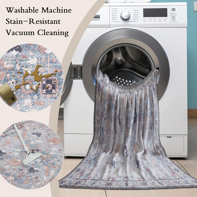Zehorit Machine Washable Vintage Area Rug For Living Room, Hallway Runner, Entryway Rug, Rectangle 2' x 2'11"