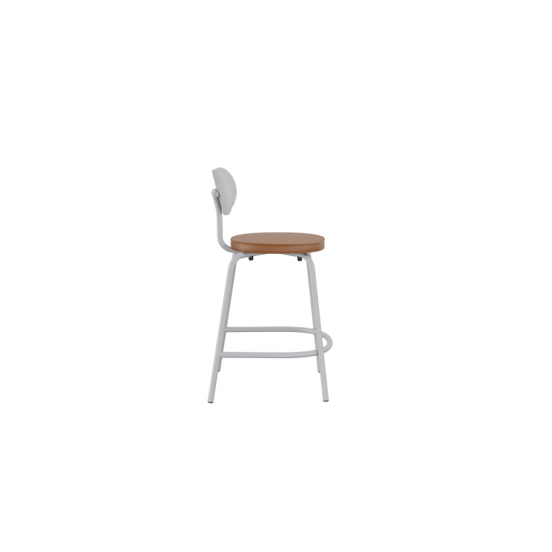 Tabouret de comptoir Khylia - noir graphite avec cuir écologique graphite, Siège brun clair / base en aluminium blanc