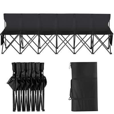 Banc de chaise de camping pliant 6 places pour l'extérieur avec sac de transport, sièges confortables, poches latérales, tissu 600d et structure en métal stable pour les réunions commerciales portatives, structure