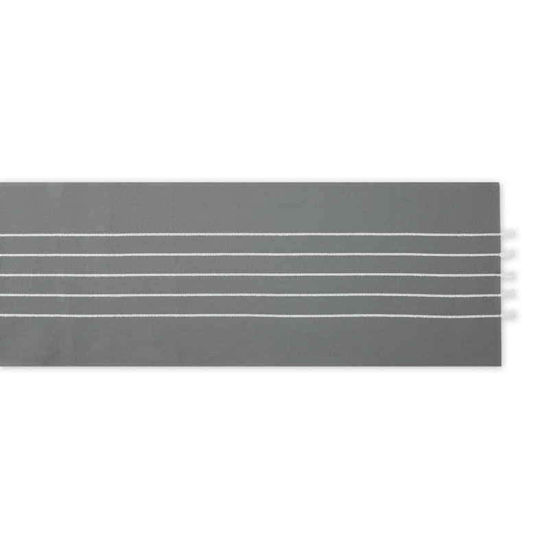 NAVY/OFF-WHITE STRIPE TASSEL TABLE RUNNER 14X72, 72" L x 14" W, Gray/White