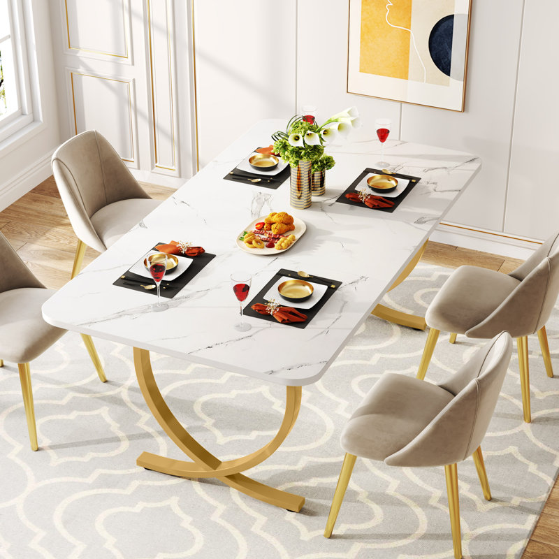 Julianah Unfinished Metal Base Dining Table, Gold, Marble White