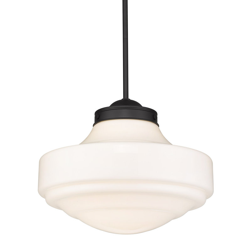 Melora 1 - Light Schoolhouse Pendant, Vintage Milk Glass, Matte Black