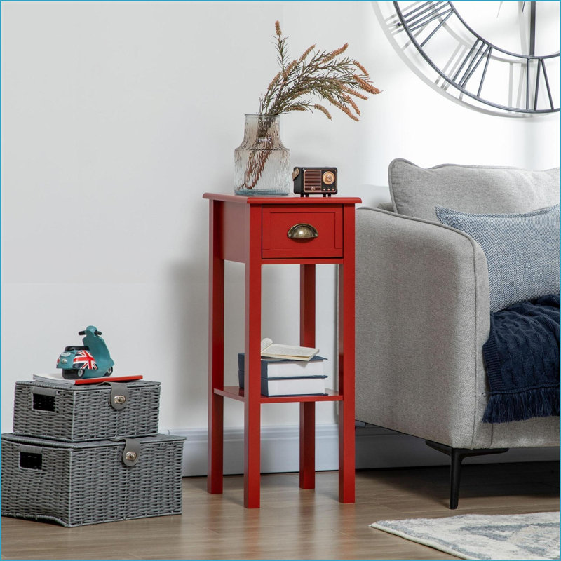 Table basse rouge en bois aggloméré pour le salon / la chambre à coucher, rangement à 2 niveaux et design élégant, Rouge