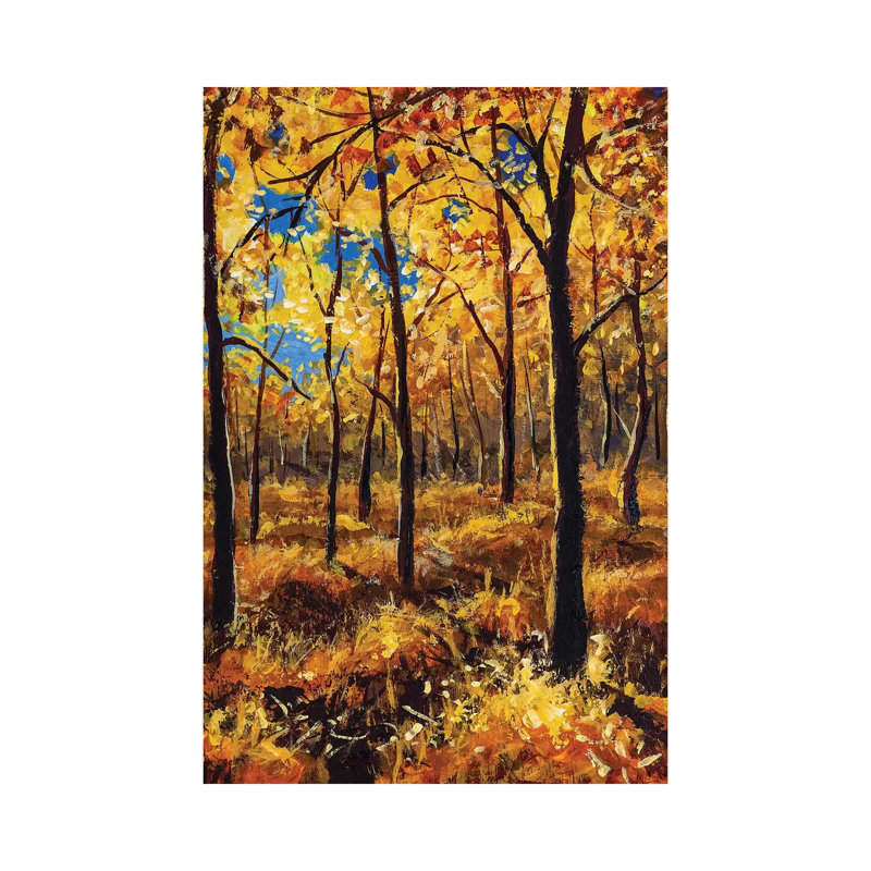 Beautiful Autumn Trees In Gold Warm Orange Autumn Forest Park Alley by Valery Rybakow - Painting on Canvas, Wrapped Canvas