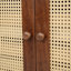 Grand lit escamotable, armoire-lit en bois de pin avec centrale électrique et panneau de décoration en rotin, noyer-544961868