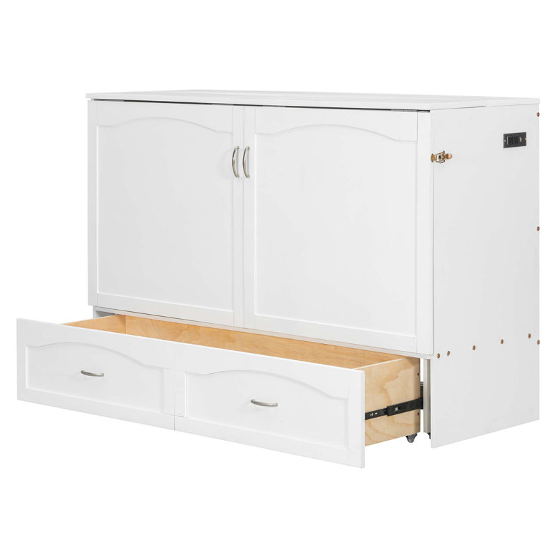 Lit escamotable avec tiroirs et ports USB, structure de poulie