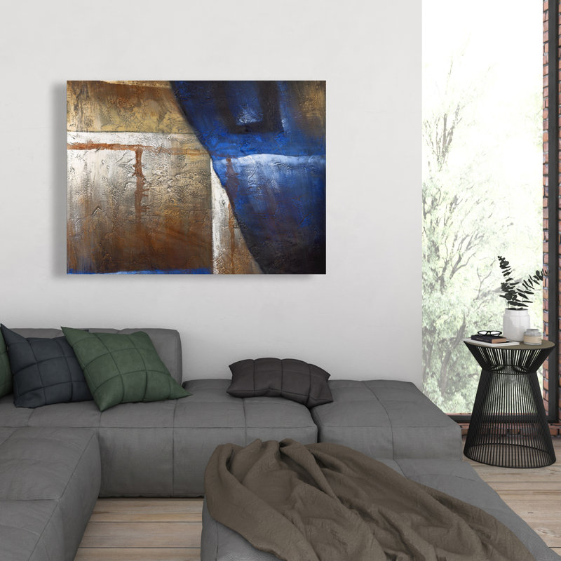 Formes en bronze avec lumière bleue - toile abstraite décorative