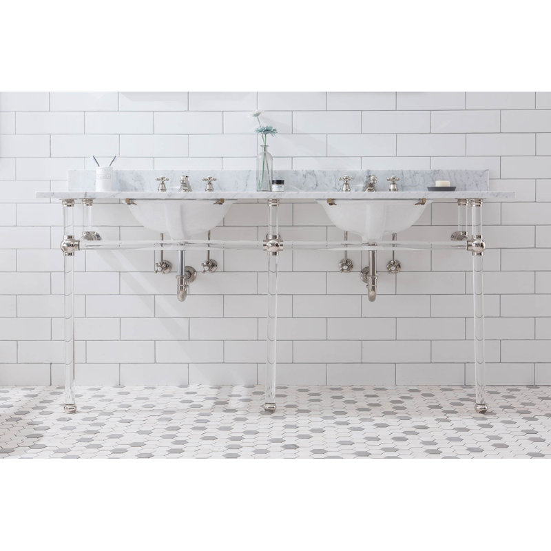 Empire Stone Oval Console Bathroom Sink with Faucet and Overflow, Polished Nickel