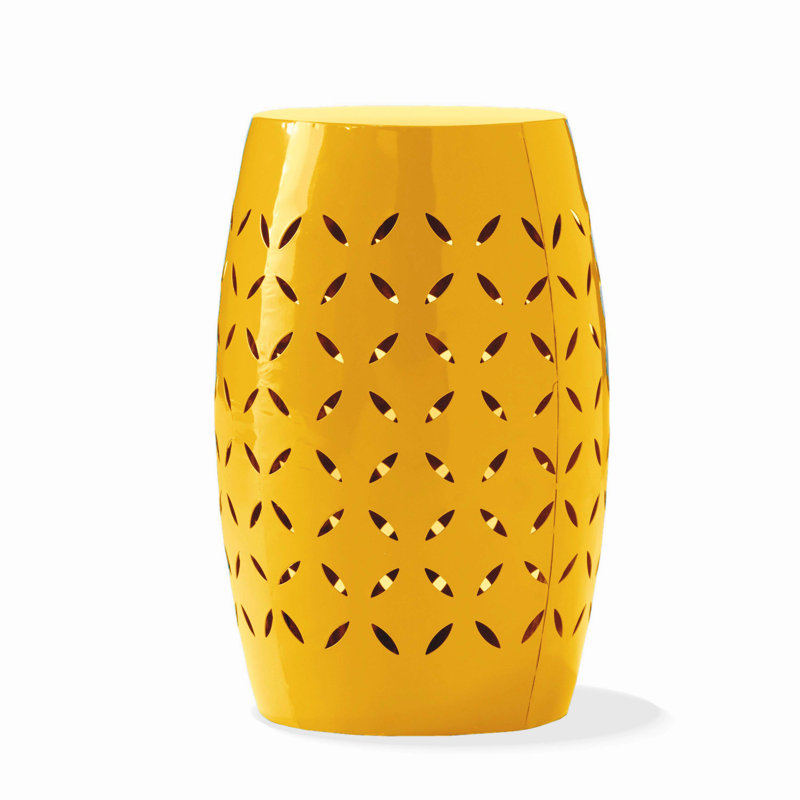 12" Yellow Outdoor Iron Side Table, All-Metal Construction End Table, Yellow