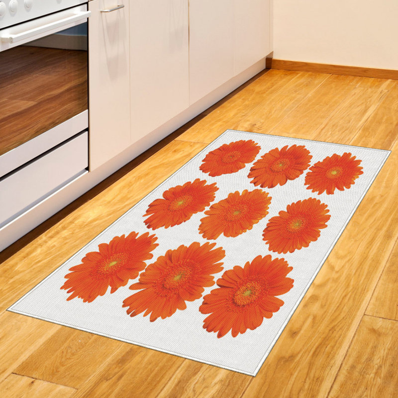 Orange High Density Long Fiber Poly Threads Decorative Area Rug Carpet, Rectangle 2'7" x 5'