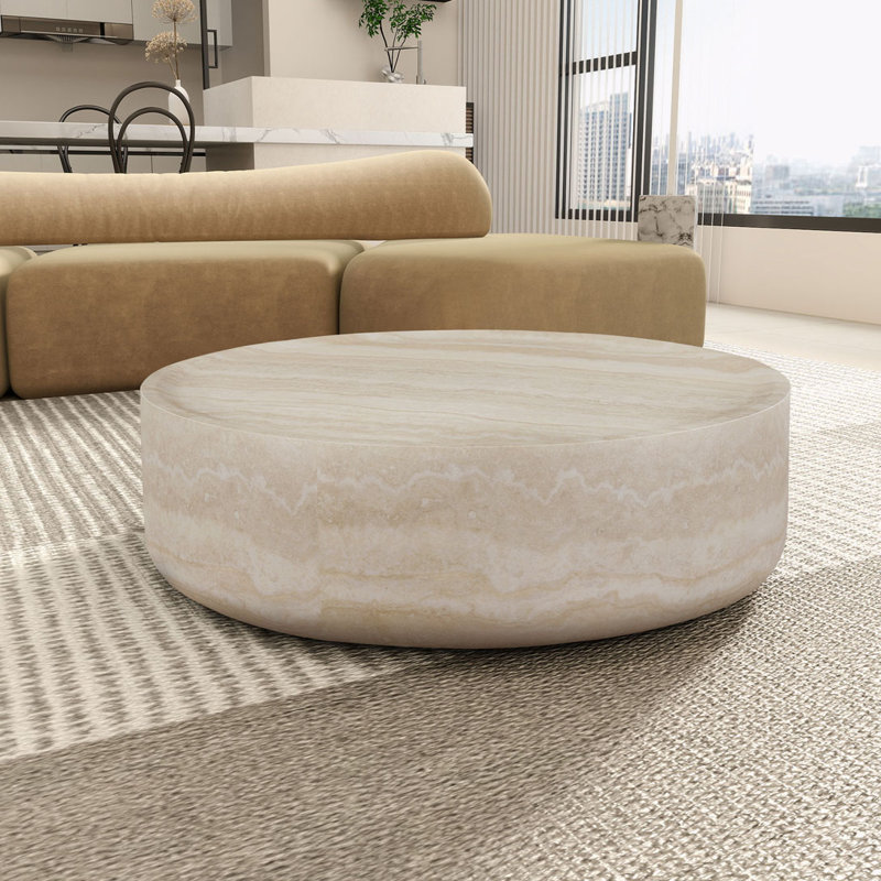 Coffee Table,Cocktail table,Living room table with Round top, Beige, 12" H x 31.49" L x 31.49" W