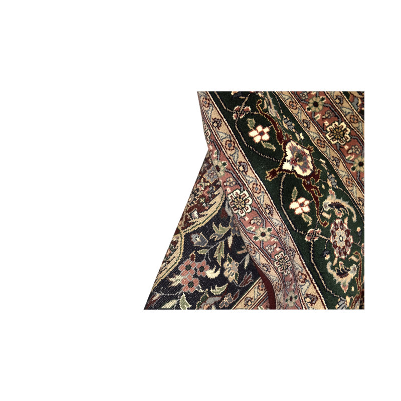 Tapis vert, brun et rouille noué à la main de haute qualité